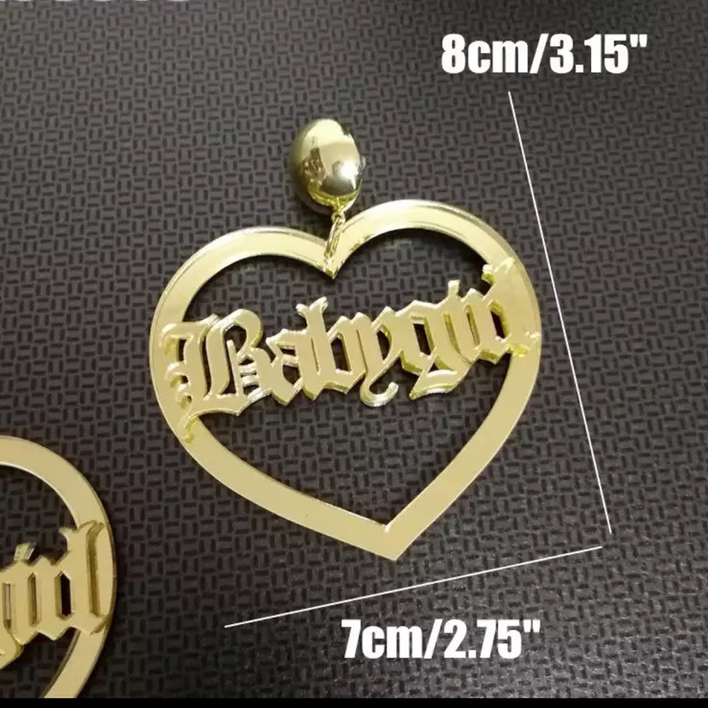 Gold Babygirl Earrings Mirror Reflective - Picture 3 of 8